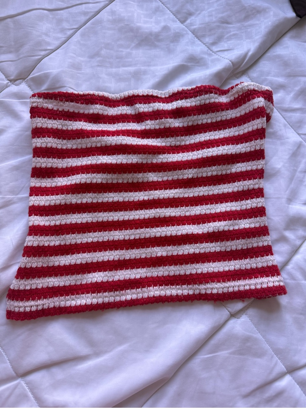 Red and White Striped Knit Crop Tube Top